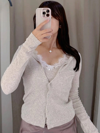 ELIZA | Lace-Trim Rétegezett Kardigán