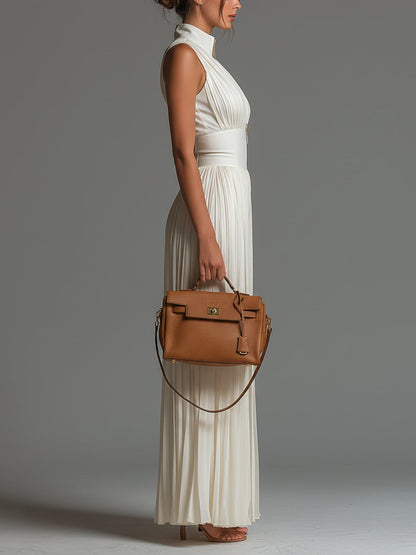 Zsófia Jumpsuit | Pliszírozott fehér sifon kezeslábas