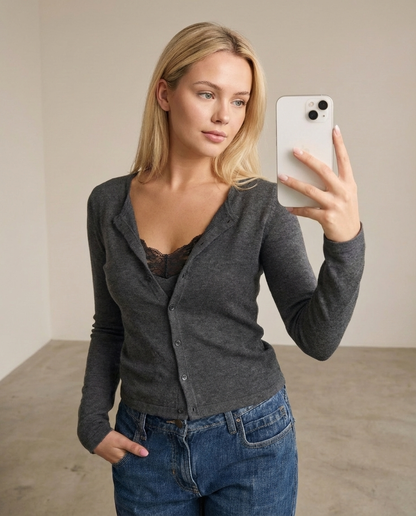 ELIZA | Lace-Trim Rétegezett Kardigán