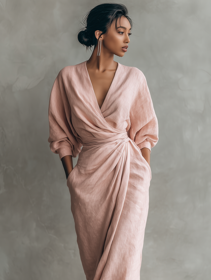 Liza – Elegáns V-nyakú nyári ruha mély hátkivágással